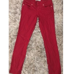 Red mid rise jeans